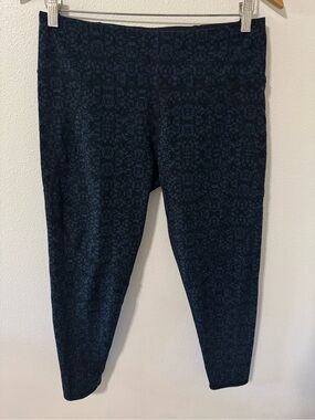 Sweaty Betty The Power 7/8 Workout Leggings Blue Black Mosaic Rear Zip Pocket-L